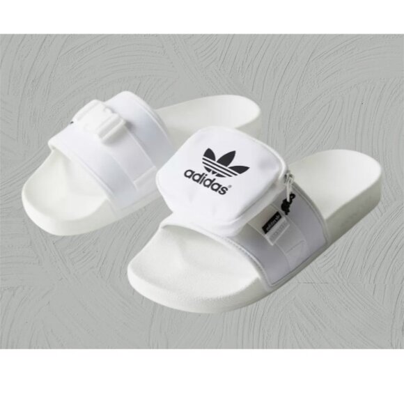 Adidas Pouchylette Slides Shoes White Black Womens Size 8 Rubber Jimmy Jazz New - Picture 2 of 11